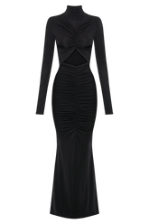 Pia Slinky Long Sleeve Cutout Maxi Dress - Black